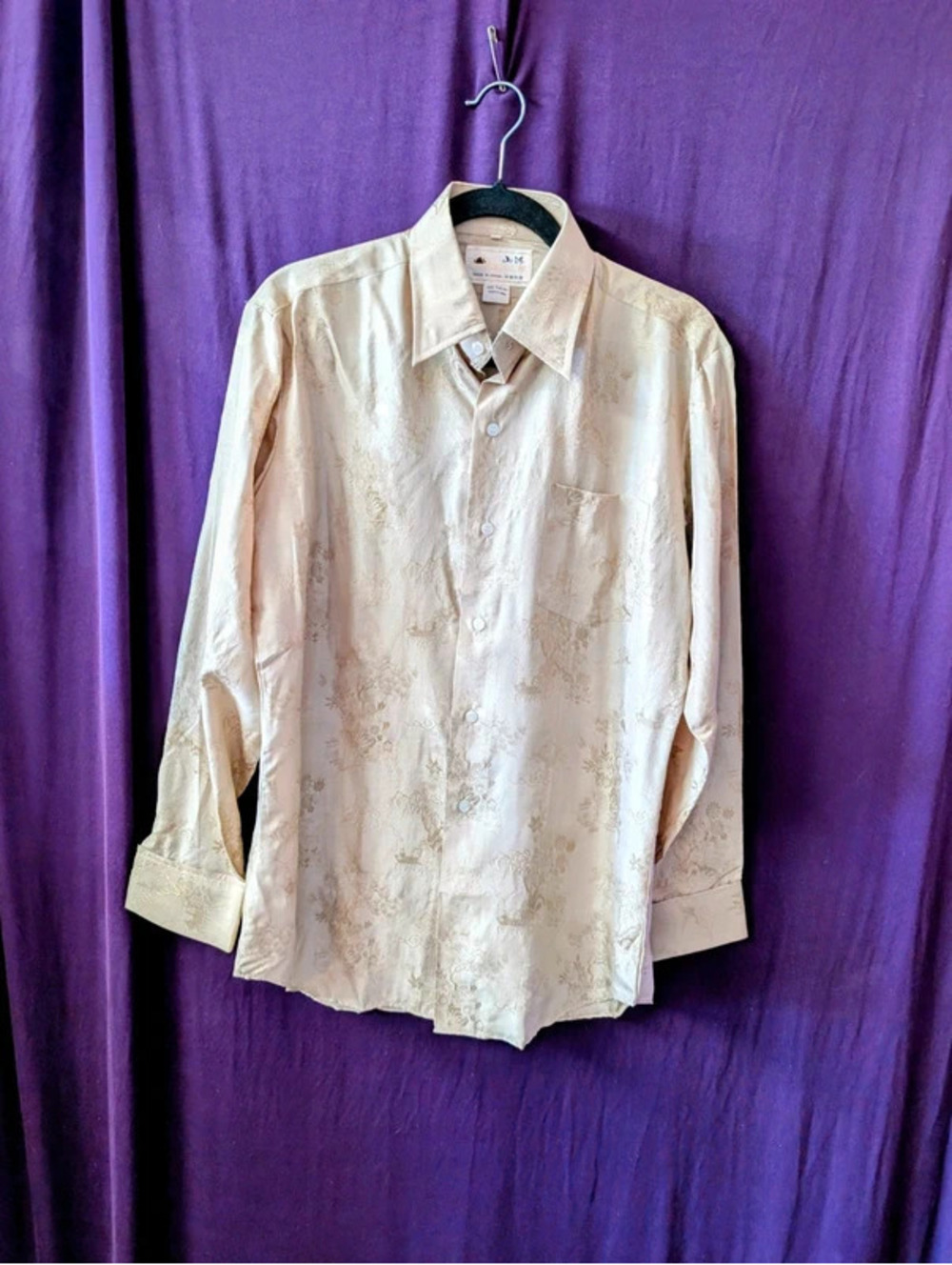 Vintage Y2K Pure Silk Brocade Shirt L